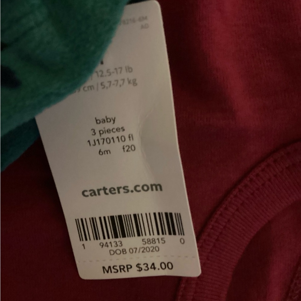 Carters 6 mo Floral Hooded Jacket w. Red Bodysuit & Jean NWT - Picture 6 of 7